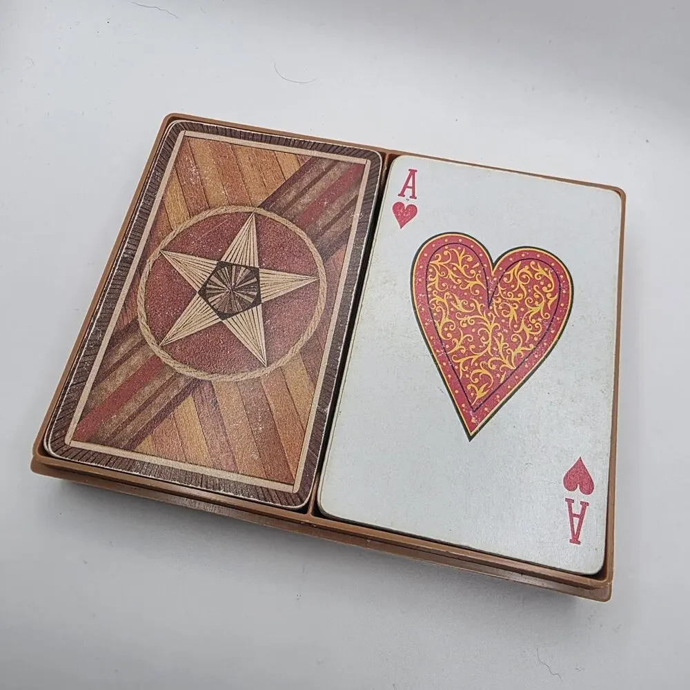 Vintage Hallmark Rustic Woods Playing Cards Set Double Deck Card Case Plastic